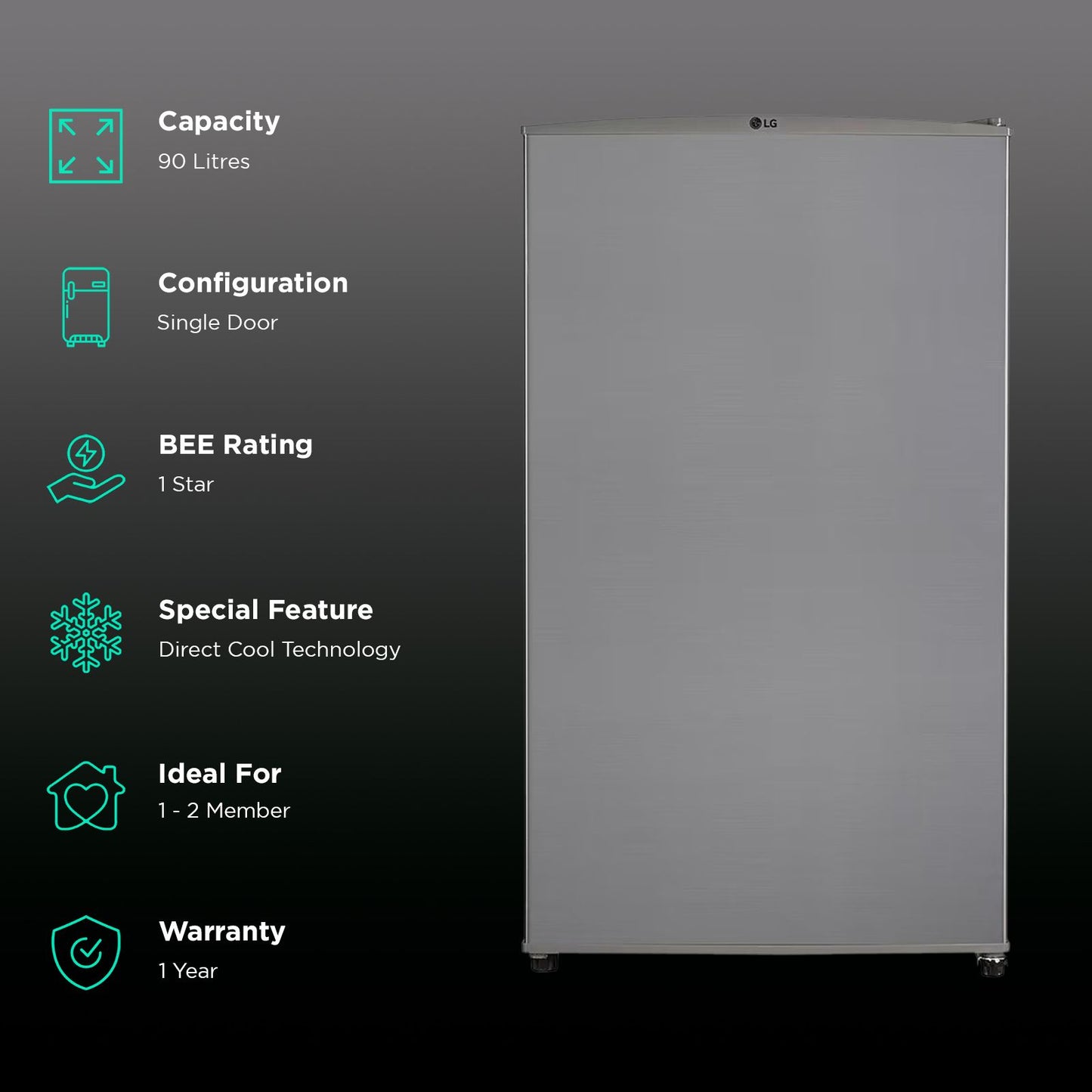 LG 90 Litres 1 Star Direct Cool Single Door Refrigerator with Antibacterial Gasket (GL-M131RDSB, Dazzle Steel)