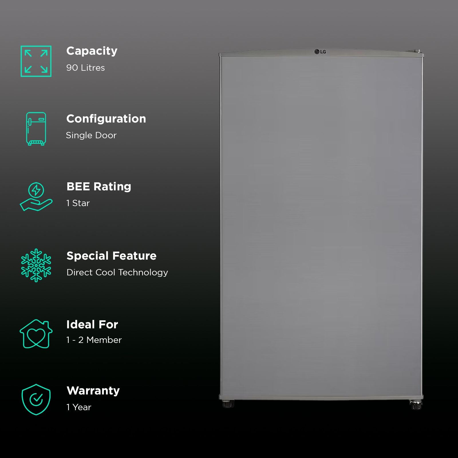 LG 90 Litres 1 Star Direct Cool Single Door Refrigerator with Antibacterial Gasket (GL-M131RDSB, Dazzle Steel)