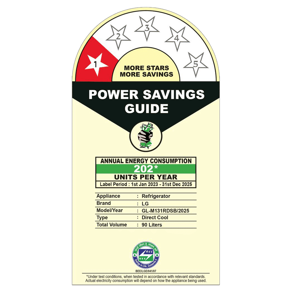 LG 90 Litres 1 Star Direct Cool Single Door Refrigerator with Antibacterial Gasket (GL-M131RDSB, Dazzle Steel)