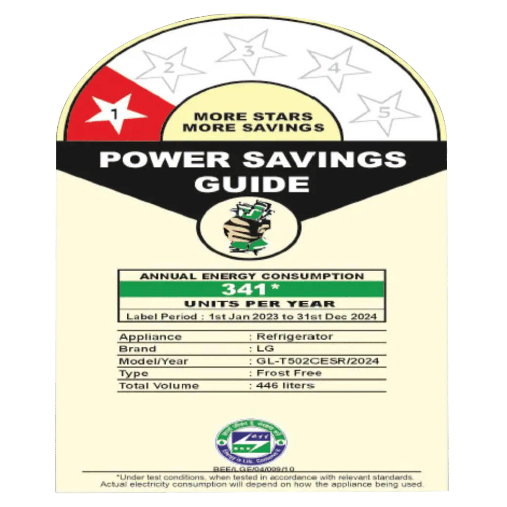 LG 446 Litres 1 Star Frost Free Double Door Convertible Refrigerator with Multi Air Flow (GL-T502CESR, Ebony Sheen)