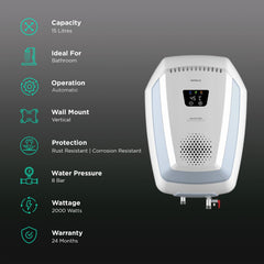 HAVELLS Magnatron 15 Litre 4 Star Vertical Storage Geyser with Revolutionary Induction Heat Transfer Technology (White & Blue)
