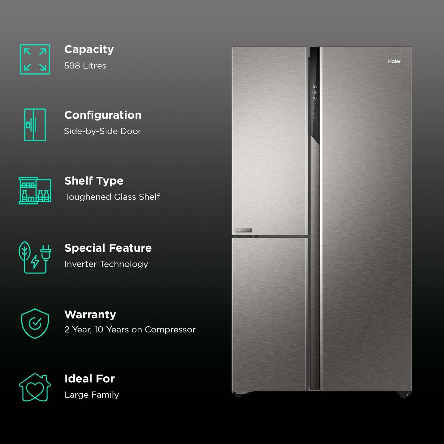 Haier 598 Litres 3 Star Frost Free Side By Side Smart Wifi Enabled Refrigerator with Deo Fresh Technology (HRT-683ISU1, Inox Steel)