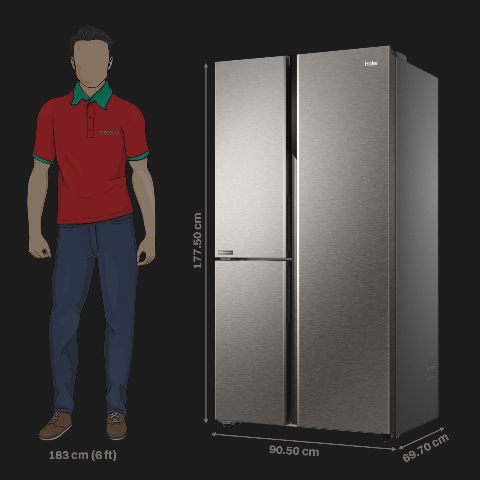 Haier 598 Litres 3 Star Frost Free Side By Side Smart Wifi Enabled Refrigerator with Deo Fresh Technology (HRT-683ISU1, Inox Steel)