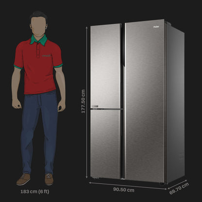 Haier 598 Litres 3 Star Frost Free Side By Side Smart Wifi Enabled Refrigerator with Deo Fresh Technology (HRT-683ISU1, Inox Steel)