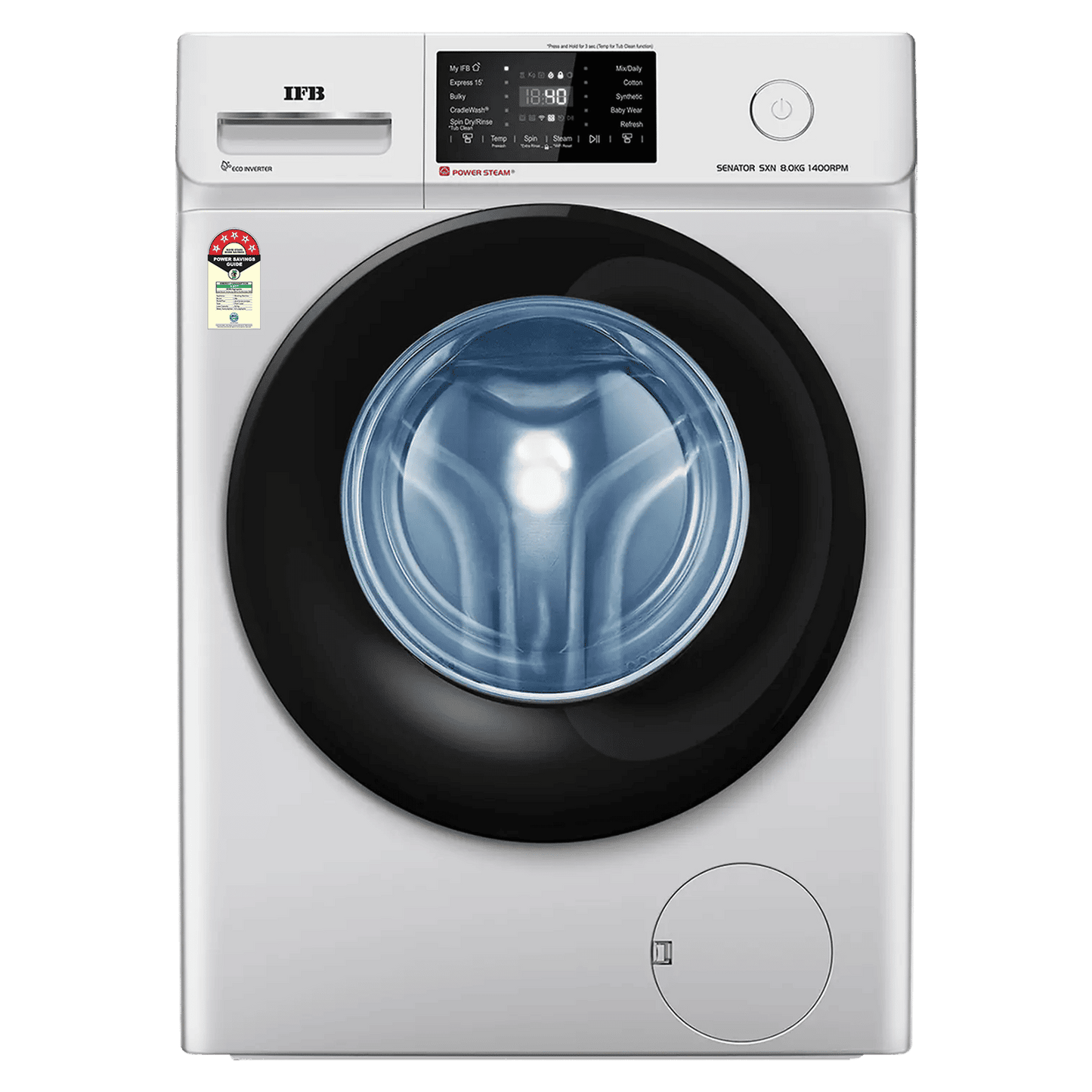 IFB 8 kg 5 Star Wi-Fi Inverter Fully Automatic Front Load Washing Machine (Senator SXN 8014, In-built Heater, Rich Silver)