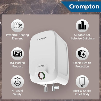 Crompton Rapid Jet 3 Litre 5 Star Vertical Instant Geyser with Advanced 4 Level Safety (White)