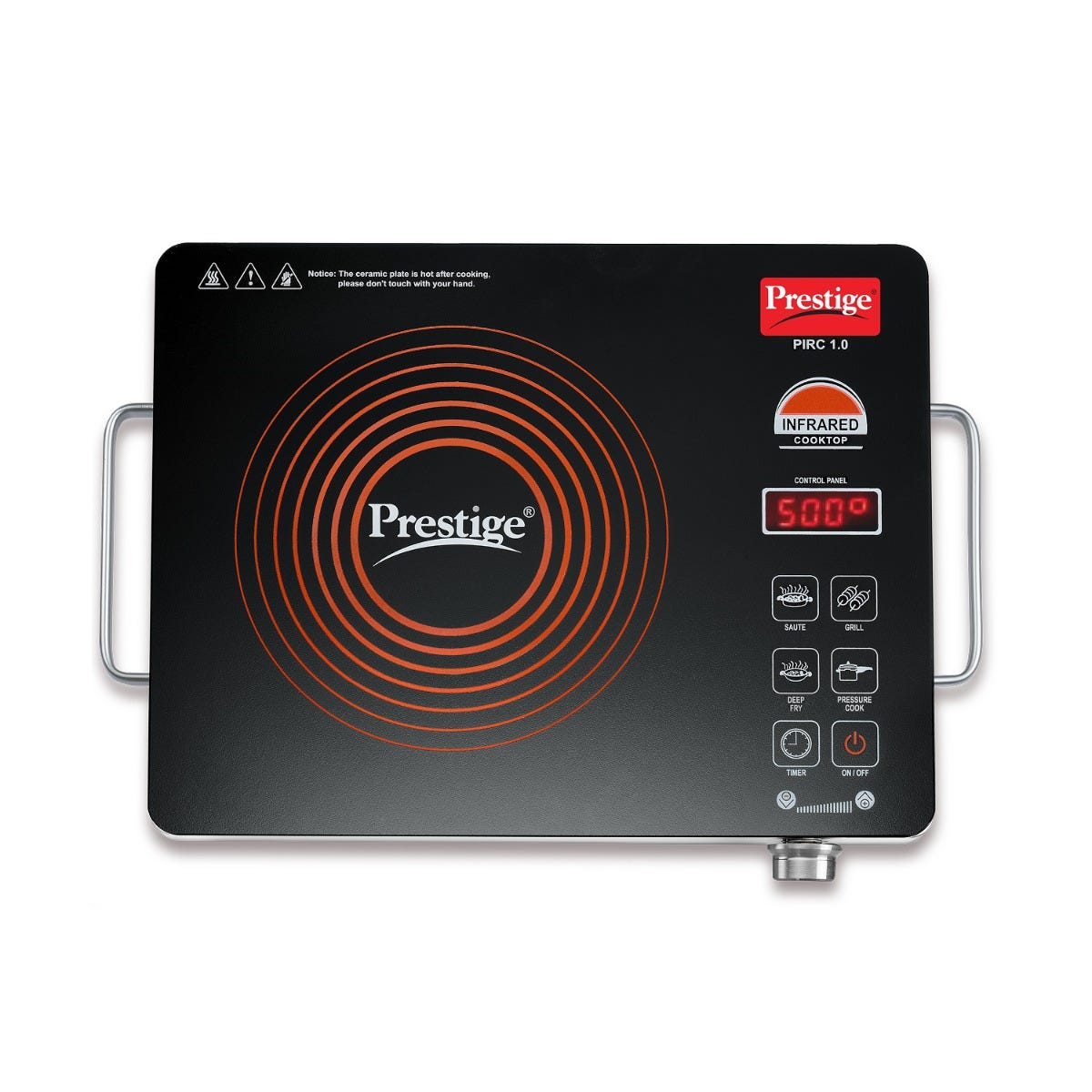 Prestige PIRC 1.0 2200W Infrared Cooktop, Indian Menus & Timer, Flat-Bottom Cookware, Black + Prestige TRIPLY Splendid 4 Pc Cookware Set: Fry Pan 22cm, Kadai 22cm, Saucepan 14cm, SS Lid 24cm