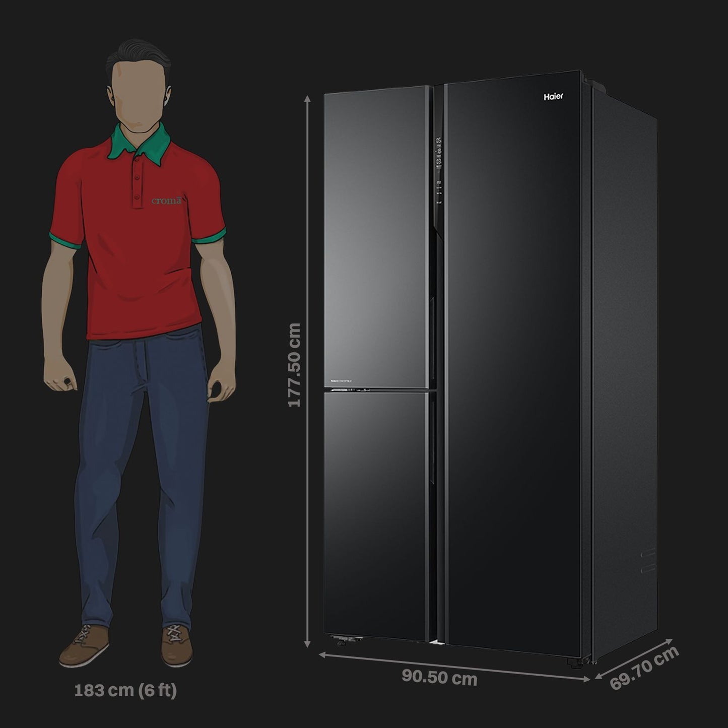 Haier 598 Litres 3 Star Frost Side-by-Side Smart Wifi Enabled Refrigerator with Digital Control Panel (HRT-683KGU1, Black Glass)