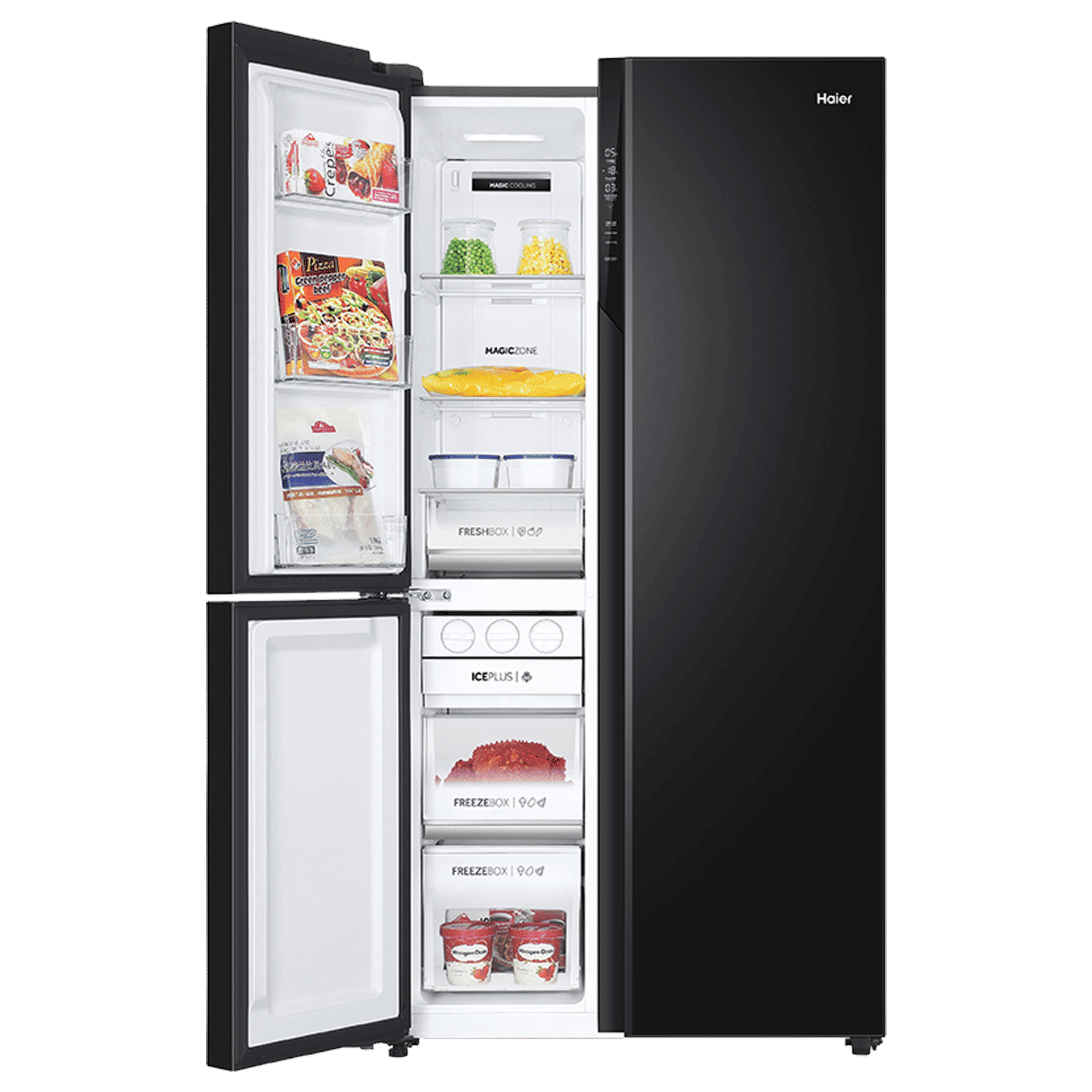 Haier 598 Litres 3 Star Frost Side-by-Side Smart Wifi Enabled Refrigerator with Digital Control Panel (HRT-683KGU1, Black Glass)