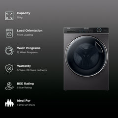 Haier 11 kg 5 Star Wi-Fi Fully Automatic Front Load Washing Machine (HW110-DM14959CS8U1, AI-Dynamic Balance Tech, Dark Jade)