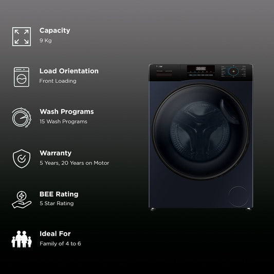 Haier 9 kg 5 Star Fully Automatic Front Load Washing Machine (929, HW90-DM14929ECBK, Anti Bacterial Technology, Black)
