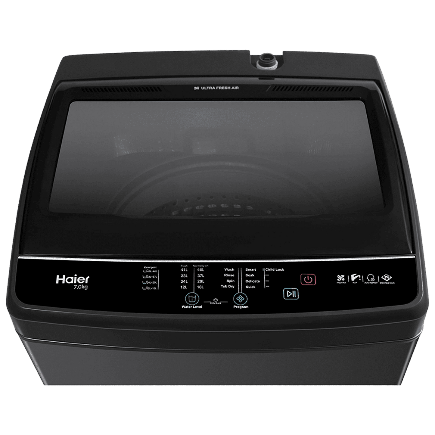 Haier 8 kg 5 Star Fully Automatic Top Load Washing Machine (HWM80-316BK, Oceanus Wave Drum, Dark Jade Silver)