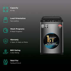 Haier 6.5 kg 5 Star Fully Automatic Top Load Washing Machine (HWM65-306S8, Ultra Fresh Air, Dark Jade Silver)