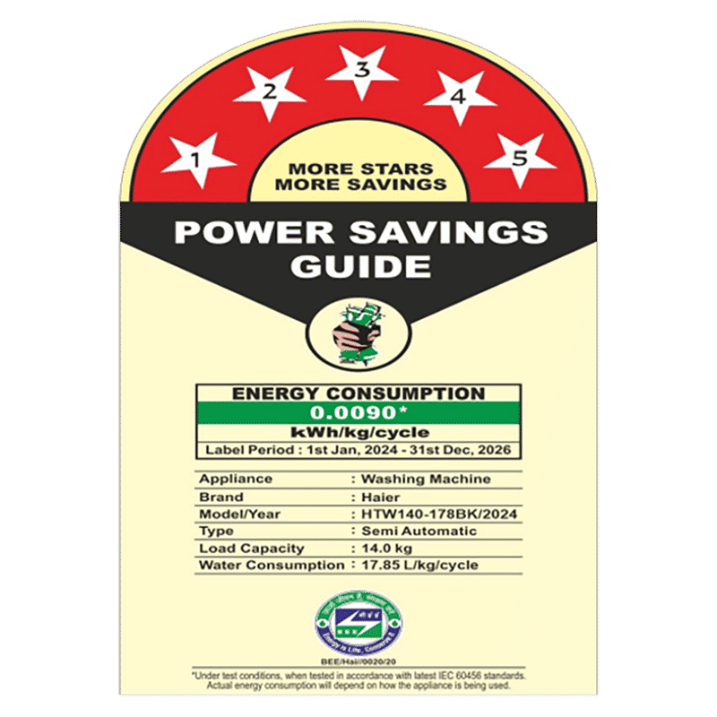 Haier 14 kg 5 Star Semi Automatic Washing Machine with Magic Filter (178, HTW140-178BK, Black)