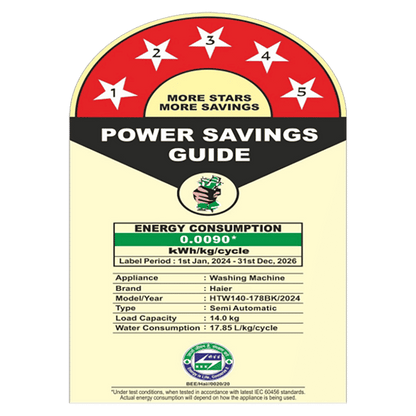 Haier 14 kg 5 Star Semi Automatic Washing Machine with Magic Filter (178, HTW140-178BK, Black)