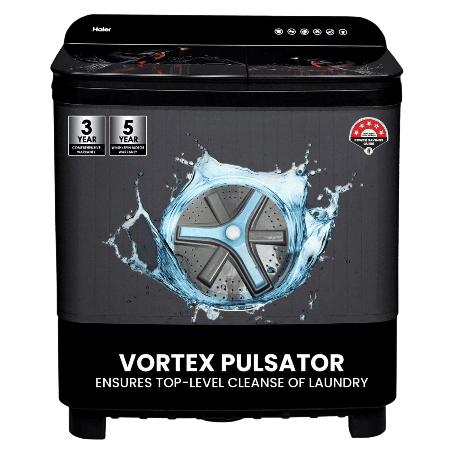 Haier 9 kg Semi Automatic Washing Machine with Softfall Techonology (HTW90-178FL, Black)