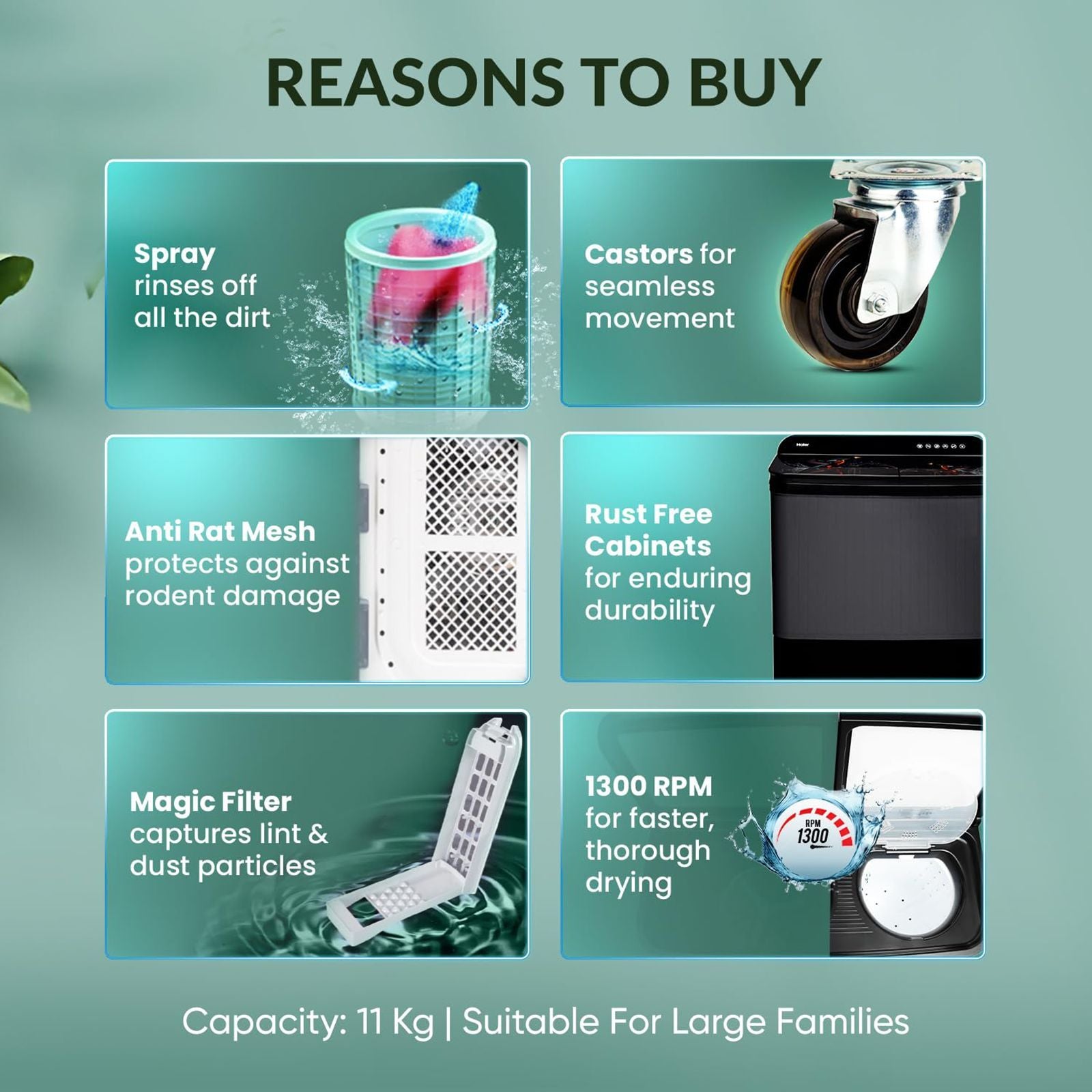 Haier 9 kg Semi Automatic Washing Machine with Softfall Techonology (HTW90-178FL, Black)