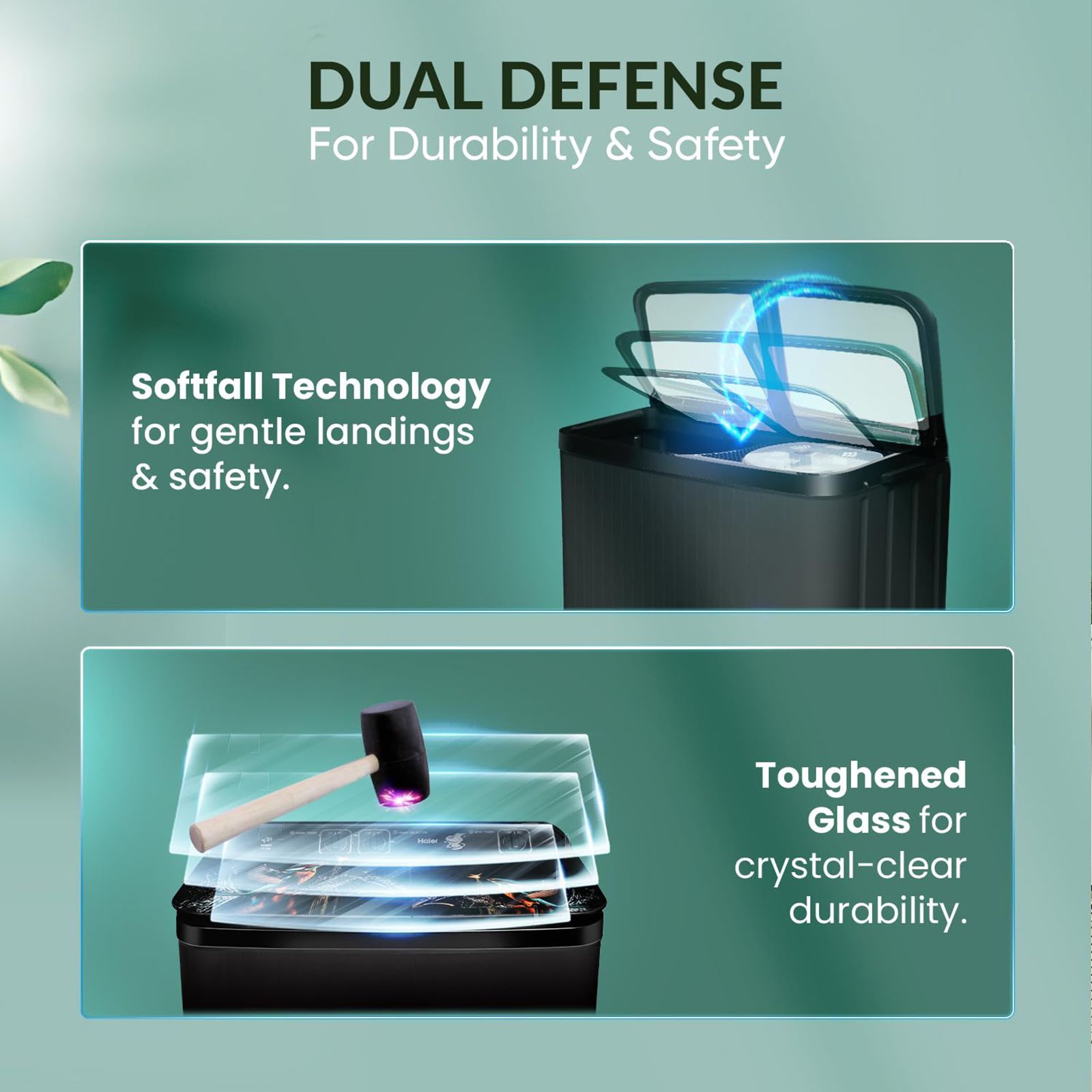 Haier 9 kg Semi Automatic Washing Machine with Softfall Techonology (HTW90-178FL, Black)