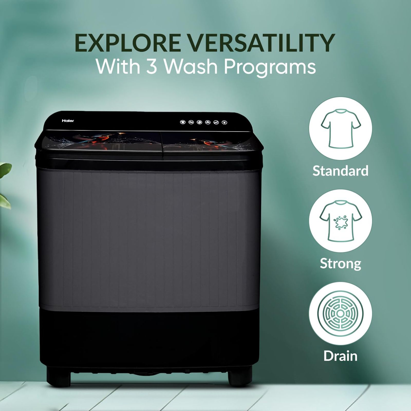 Haier 9 kg Semi Automatic Washing Machine with Softfall Techonology (HTW90-178FL, Black)