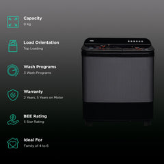 Haier 9 kg Semi Automatic Washing Machine with Softfall Techonology (HTW90-178FL, Black)