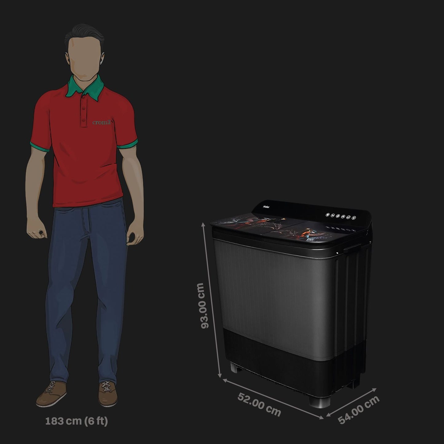 Haier 9 kg Semi Automatic Washing Machine with Softfall Techonology (HTW90-178FL, Black)