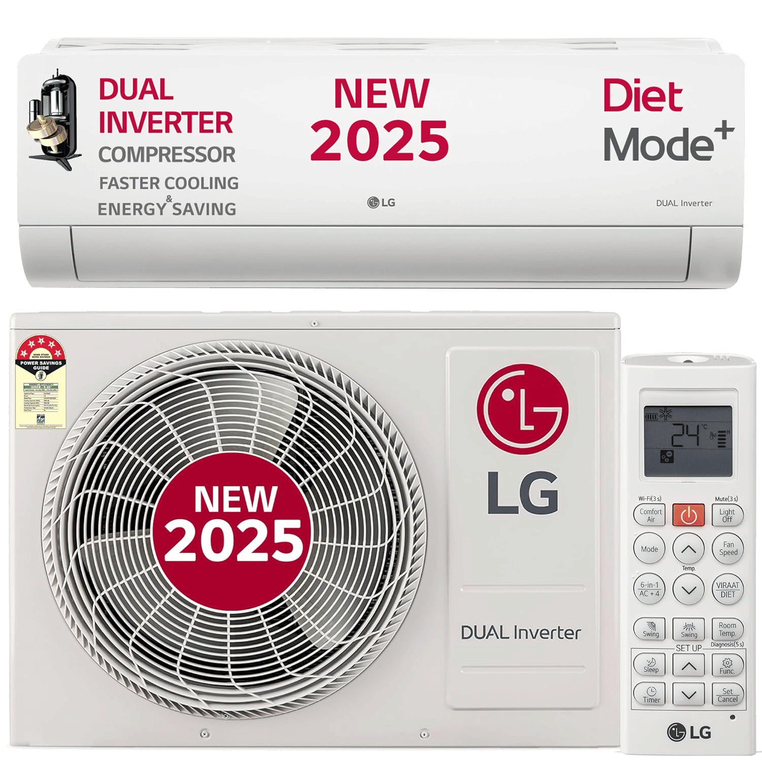 LG 6 in 1 Convertible 1.5 Ton 3 Star Dual Inverter Split AC with 6 Step Fan Speed (2025 Model, Copper Condenser, US-Q18RNXE.AMLG)