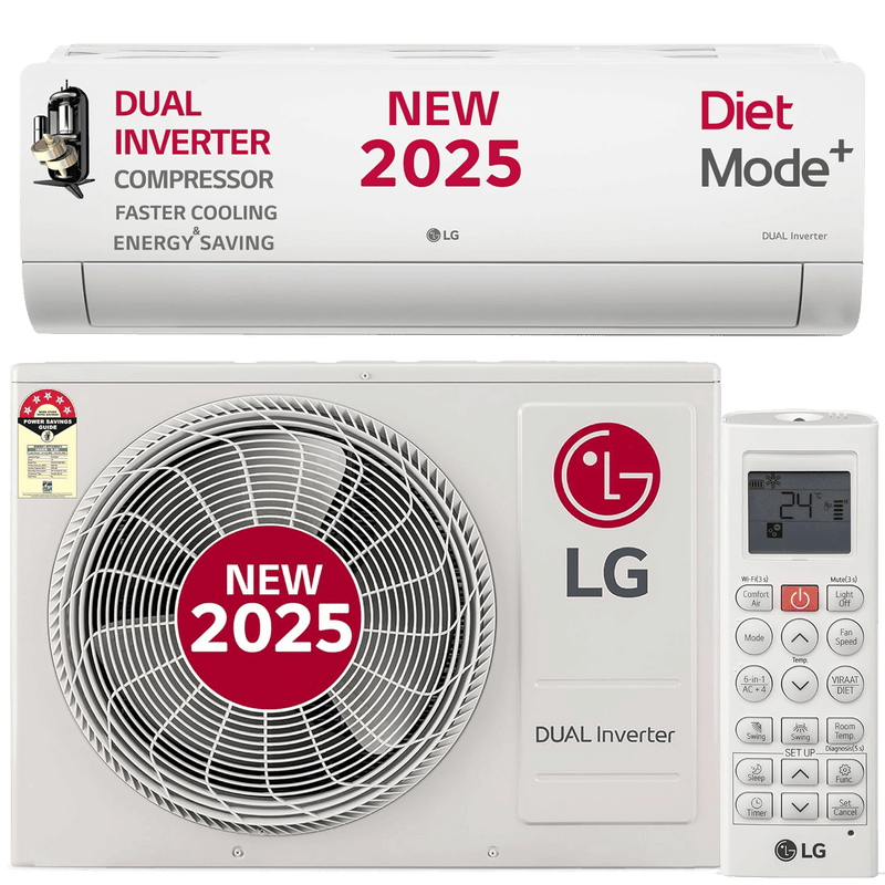 LG 6 in 1 Convertible 1.5 Ton 3 Star Dual Inverter Split AC with 6 Step Fan Speed (2025 Model, Copper Condenser, US-Q18RNXE.AMLG)