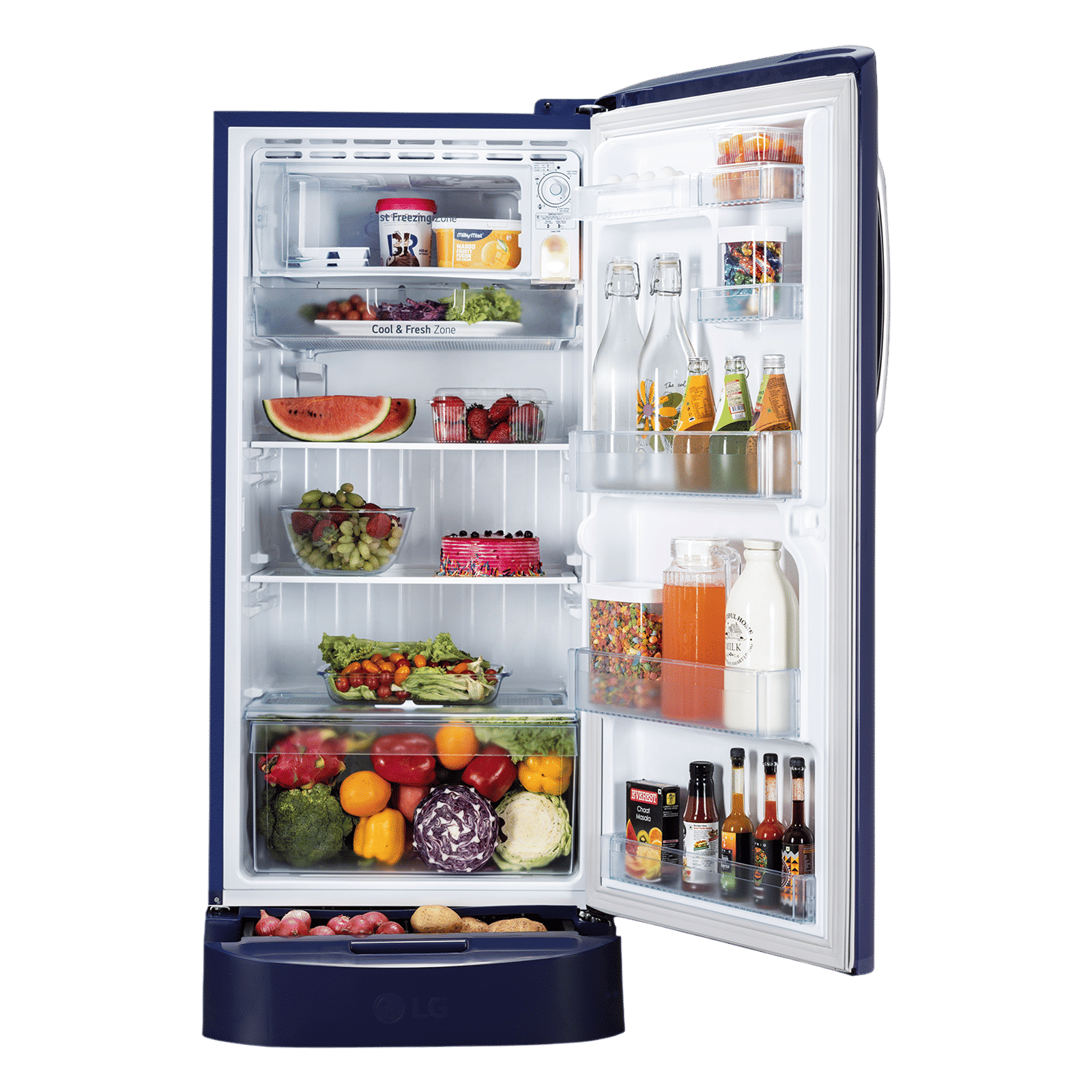 LG 231 Series 210 Litres 5 Star Direct Cool Single Door Refrigerator with Auto Smart Connect (GL-D231ABMU, Blue Marvel)