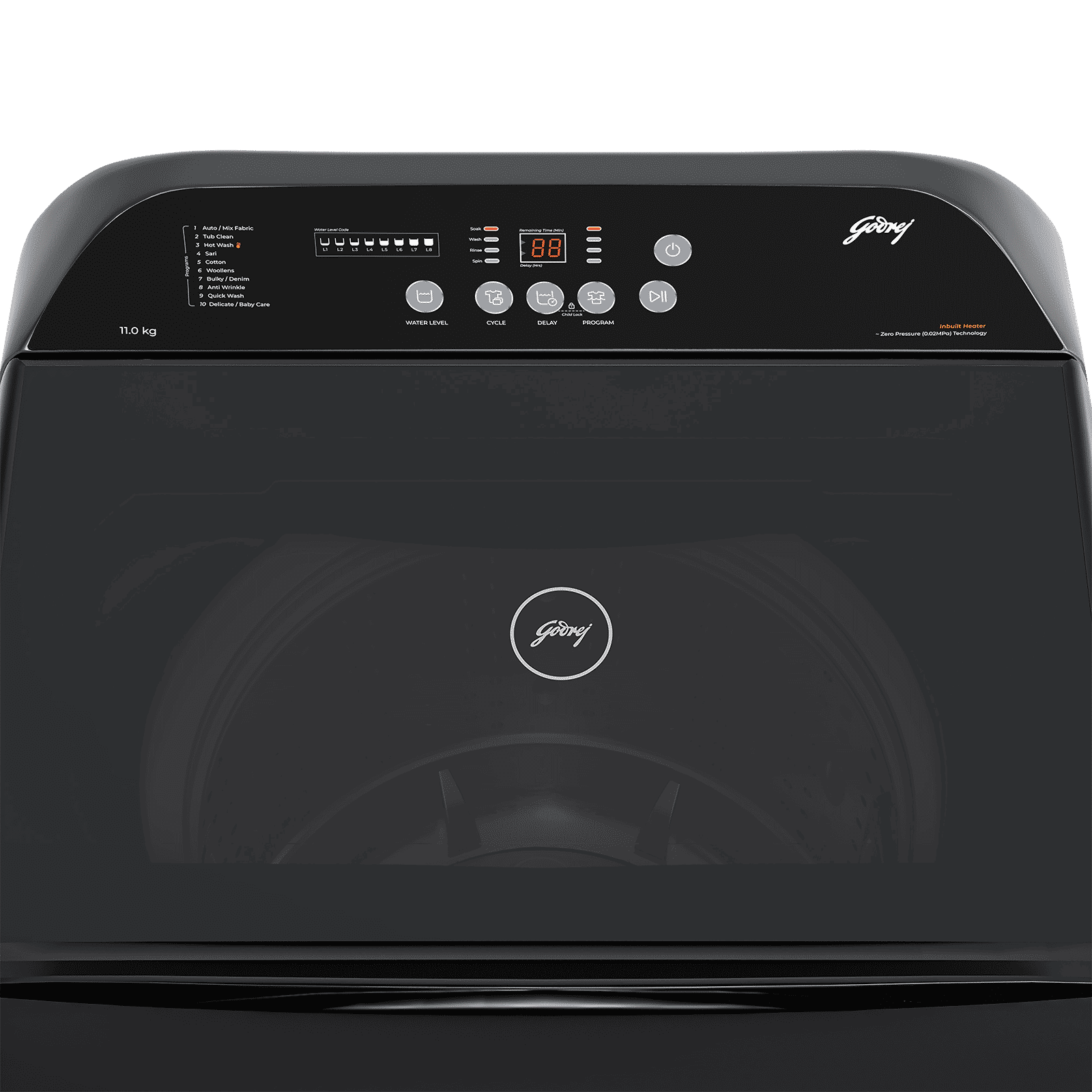 Godrej 11 kg 5 Star Fully Automatic Top Load Washing Machine (Hydris, 52141601SD00512, In-built Heater, Glacial Grey)