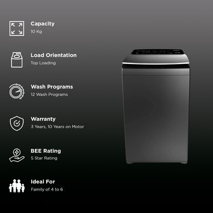 Whirlpool 10 kg 5 Star Fully Automatic Top Load Washing Machine (360 BW Pro H, 31688, In-built Heater, Graphite)