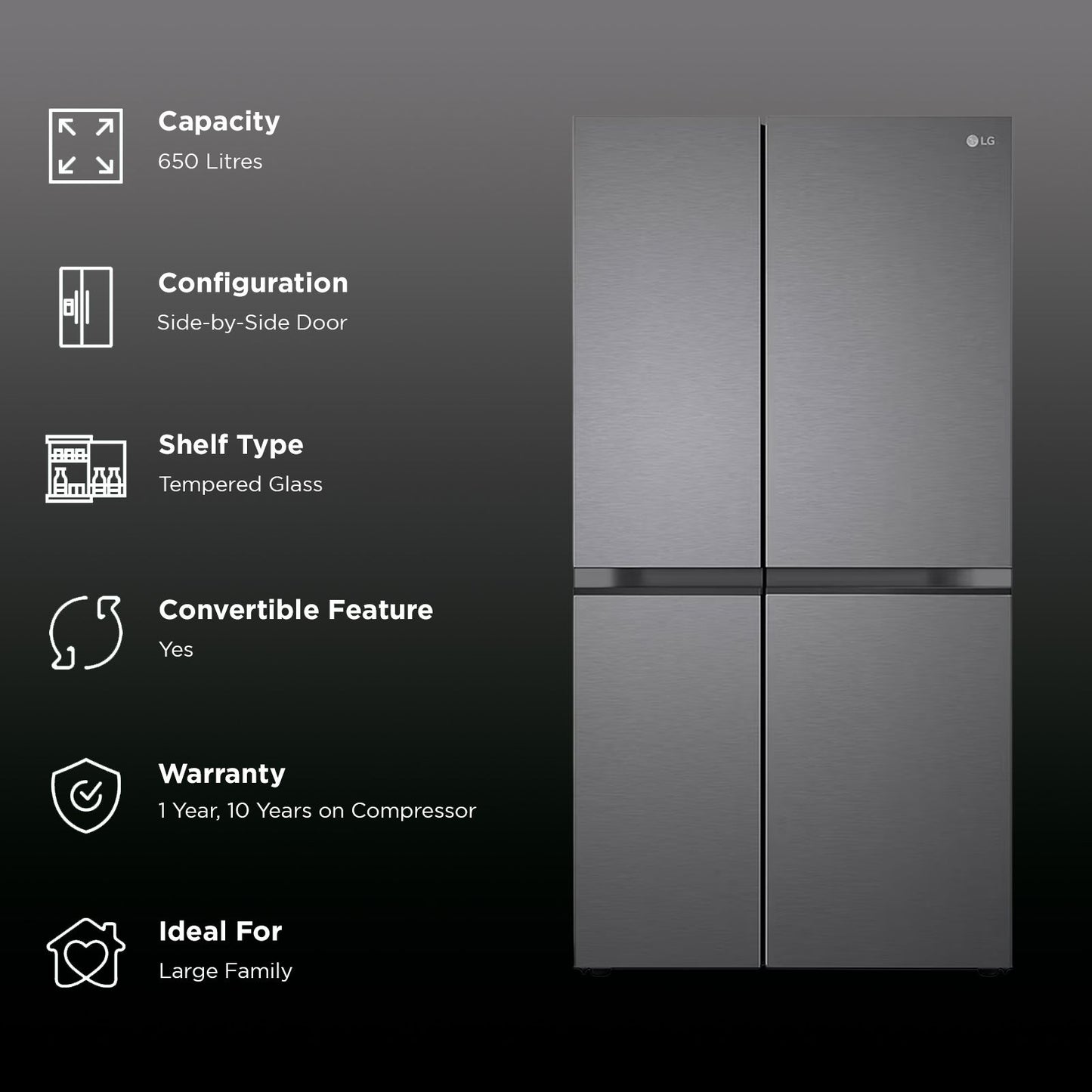LG 650 Litres 3 Star Frost Free Side by Side Refrigerator with Multi Air Flow (GL-B257JDS3, Dazzle Steel)