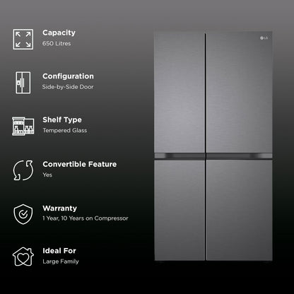LG 650 Litres 3 Star Frost Free Side by Side Refrigerator with Multi Air Flow (GL-B257JDS3, Dazzle Steel)