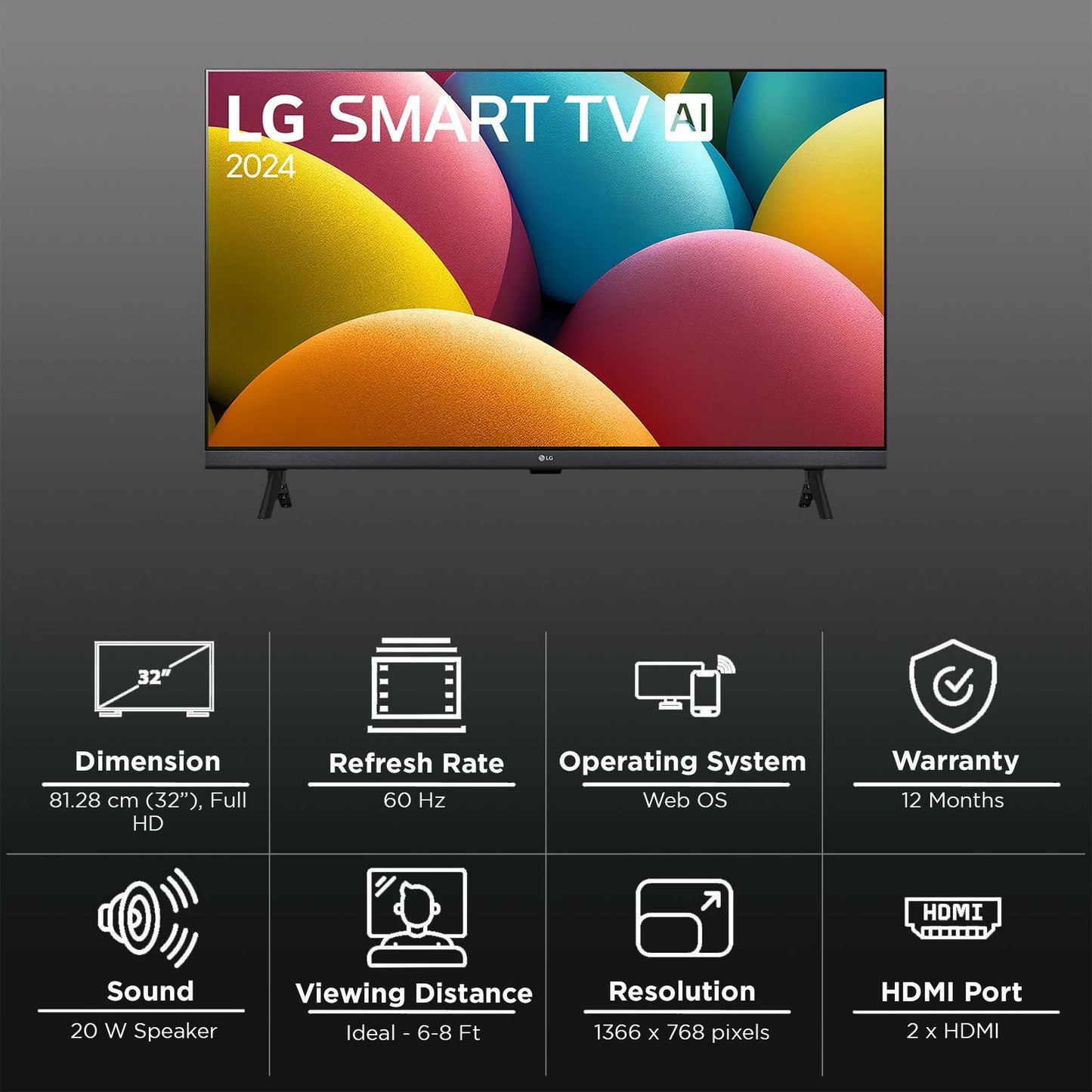LG LR68 32 cm (81.28 inch) HD LED Smart WebOS TV with AI Sound Virtual Surround 5.1(2025 model)