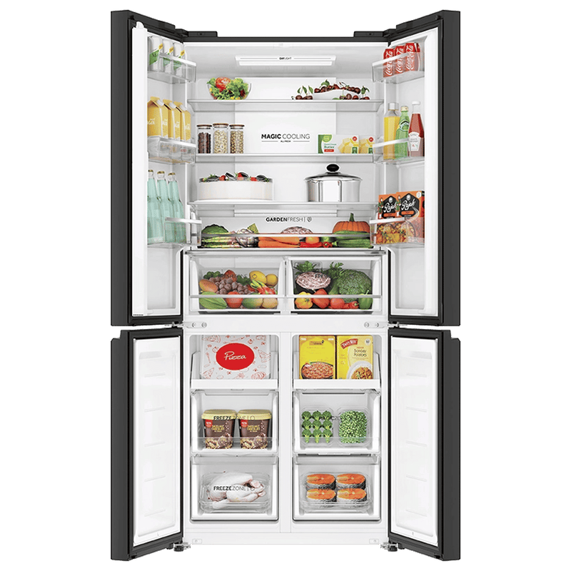 Haier 520 Litres 3 Star Frost Free French Door Convertible Refrigerator with Colorful Digital Display Panel (HRB-600KGU1, Black Glass)