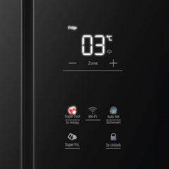 Haier 520 Litres 3 Star Frost Free French Door Convertible Refrigerator with Colorful Digital Display Panel (HRB-600KGU1, Black Glass)
