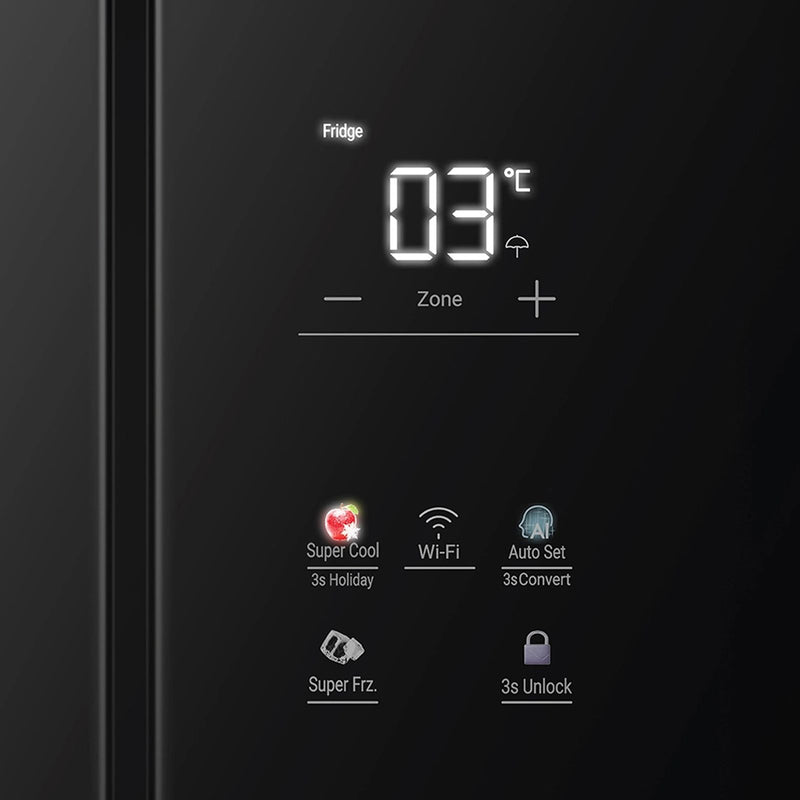 Haier 520 Litres 3 Star Frost Free French Door Convertible Refrigerator with Colorful Digital Display Panel (HRB-600KGU1, Black Glass)