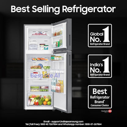 SAMSUNG 330 Litres 3 Star Frost Free Double Door Smart Wifi Enabled Refrigerator with Bespoke AI (RT34DG5A4DS8HL, Elegant Inox)