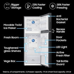 SAMSUNG 330 Litres 3 Star Frost Free Double Door Smart Wifi Enabled Refrigerator with Bespoke AI (RT34DG5A4DBXHL, Luxe Black)