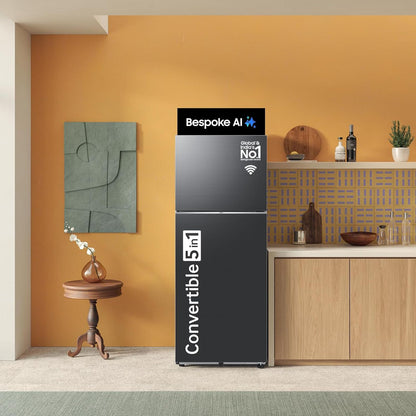 SAMSUNG 330 Litres 3 Star Frost Free Double Door Smart Wifi Enabled Refrigerator with Bespoke AI (RT34DG5A4DBXHL, Luxe Black)