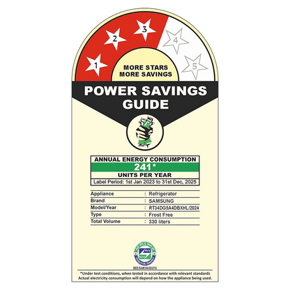 SAMSUNG 330 Litres 3 Star Frost Free Double Door Smart Wifi Enabled Refrigerator with Bespoke AI (RT34DG5A4DBXHL, Luxe Black)