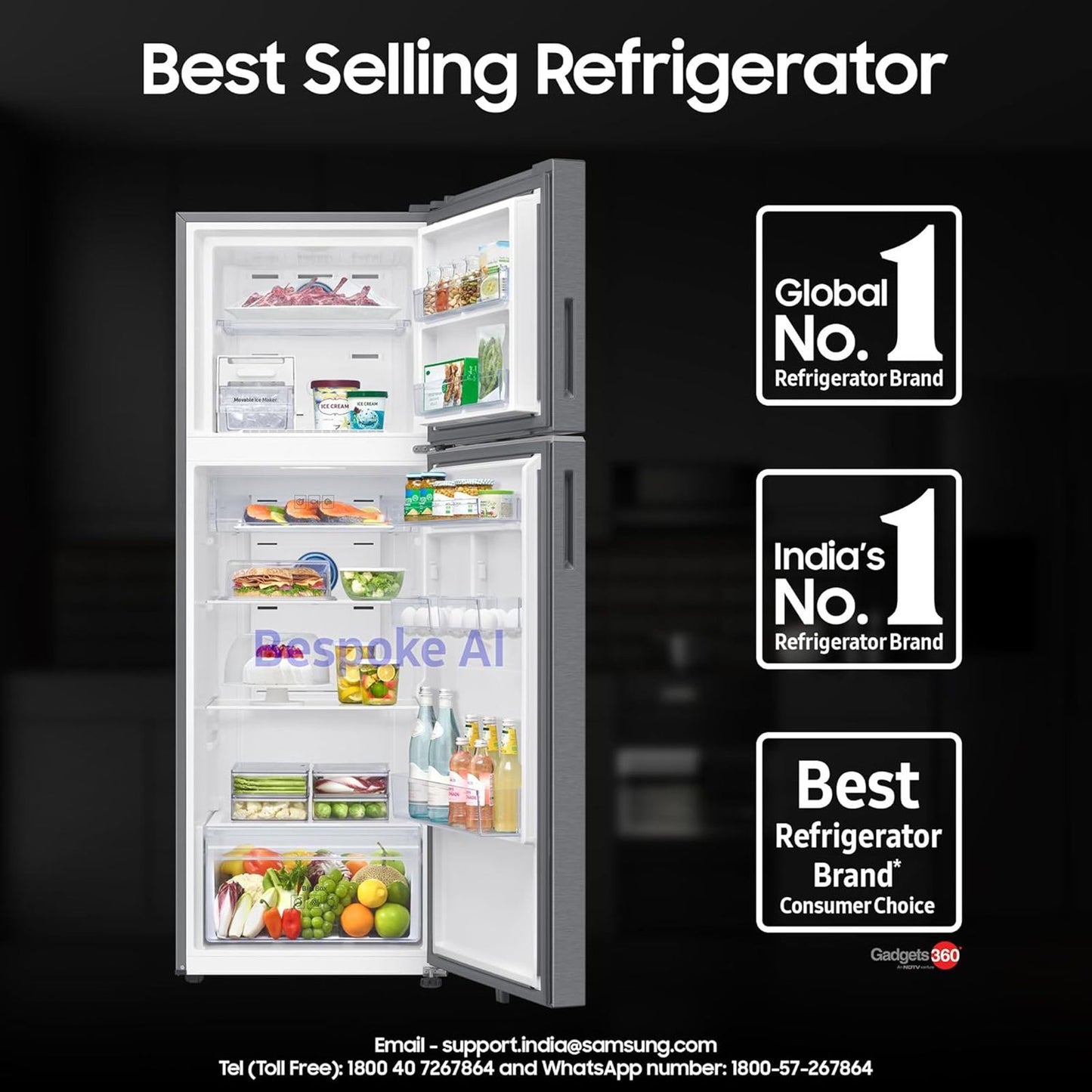 SAMSUNG 350 Litres 2 Star Frost Free Double Door Smart Wifi Enabled Refrigerator with Bespoke AI (RT38DG5A2BSLHL, Real Stainless)