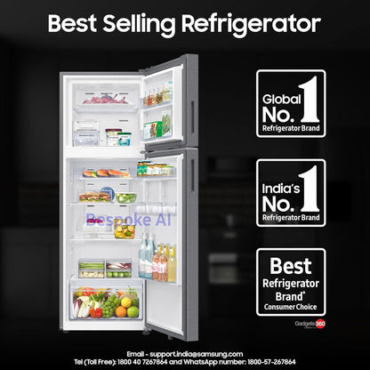 SAMSUNG 350 Litres 2 Star Frost Free Double Door Smart Wifi Enabled Refrigerator with Bespoke AI (RT38DG5A2BSLHL, Real Stainless)