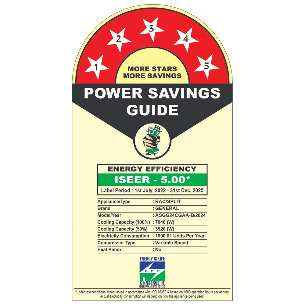 O GENERAL Advanced Hyper Tropical 2 Ton 5 Star Inverter Split AC (Copper Condenser, PM 2.5 Filter, ASGG24CGAA-B)