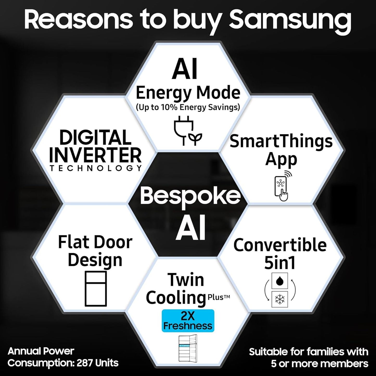 SAMSUNG 396 Litres 2 Star Frost Free Double Door Smart Wifi Enabled Refrigerator with Bespoke AI (RT41DG6A2BSLHL, Real Stainless)