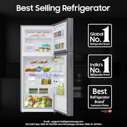SAMSUNG 396 Litres 2 Star Frost Free Double Door Smart Wifi Enabled Refrigerator with Bespoke AI (RT41DG6A2BSLHL, Real Stainless)