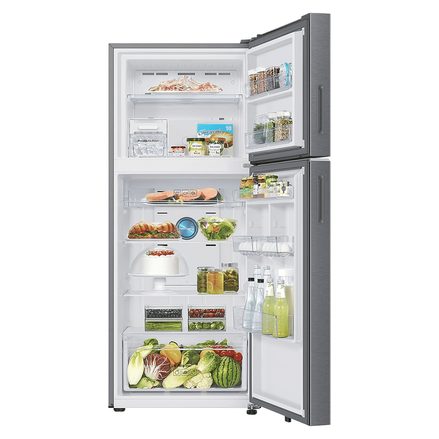 SAMSUNG 396 Litres 2 Star Frost Free Double Door Smart Wifi Enabled Refrigerator with Bespoke AI (RT41DG6A2BSLHL, Real Stainless)