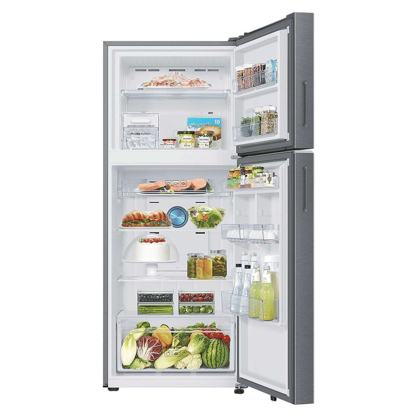 SAMSUNG 396 Litres 2 Star Frost Free Double Door Smart Wifi Enabled Refrigerator with Bespoke AI (RT41DG6A2BSLHL, Real Stainless)