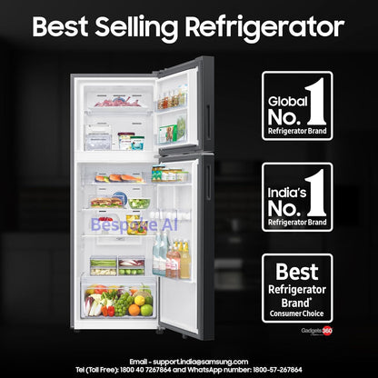 SAMSUNG 396 Litres 3 Star Frost Free Double Door Smart Wifi Enabled Refrigerator with Bespoke AI (RT41DG6A4DB1HL, Black Matt)