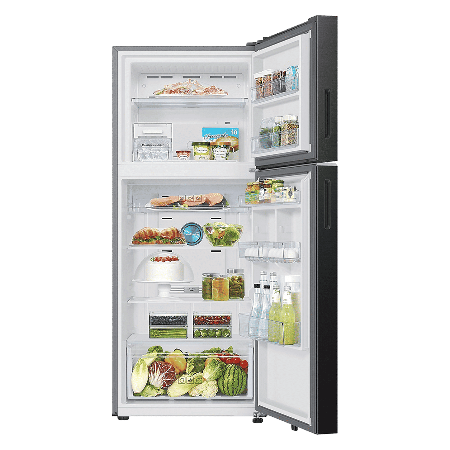SAMSUNG 396 Litres 3 Star Frost Free Double Door Smart Wifi Enabled Refrigerator with Bespoke AI (RT41DG6A4DB1HL, Black Matt)