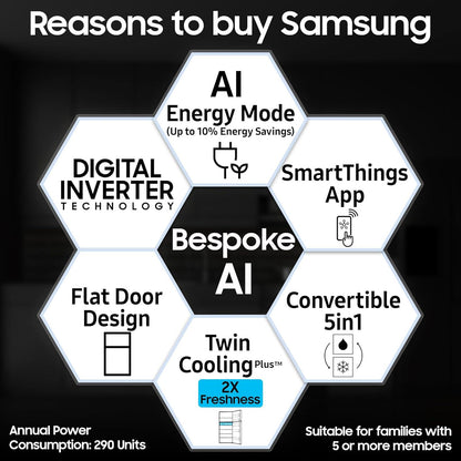 SAMSUNG 419 Litres 2 Star Frost Free Double Door Smart Wifi Enabled Refrigerator with Bespoke AI (RT45DG6A2BS8HL, Elegant Inox)